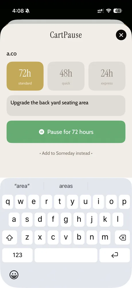 Set a 72, 48, or 24-hour pause, with a note on why.